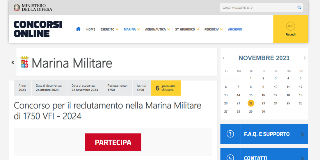 Marina Militare: scade il 22 novembre il termine per candidarsi al concorso  per 1.750 volontari - Port Logistic Press