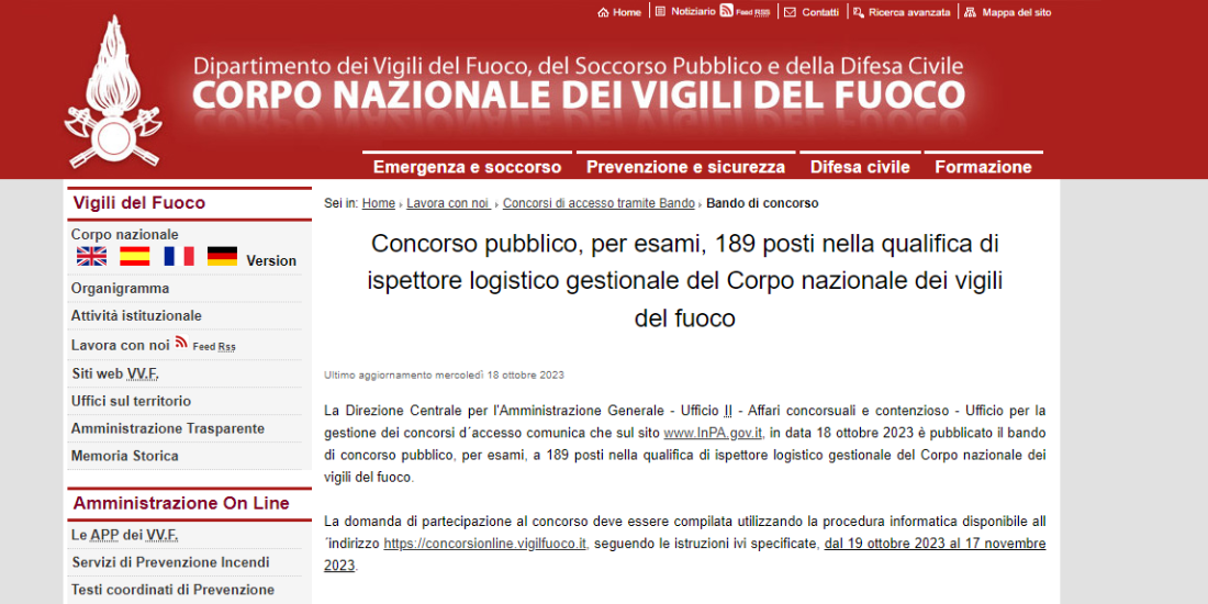 Concorso vigili del fuoco: la scadenza è il 20 dicembre 2018