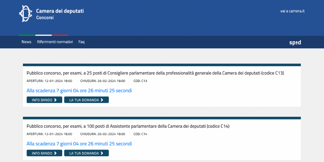 Concorso Camera dei deputati 2024 per 100 posti per Assistenti e