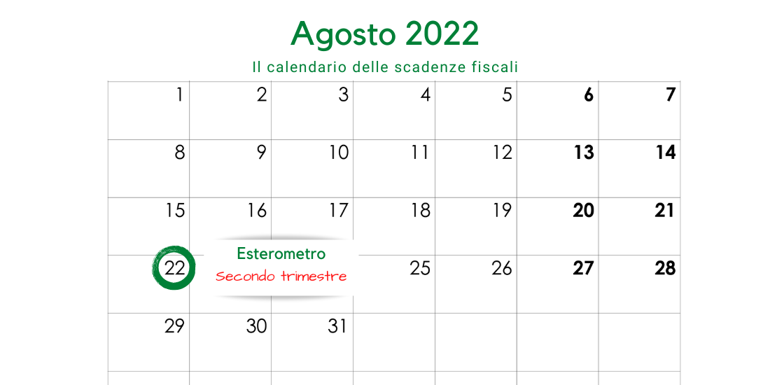 Esterometro secondo trimestre 2022 la scadenza del 22 agosto